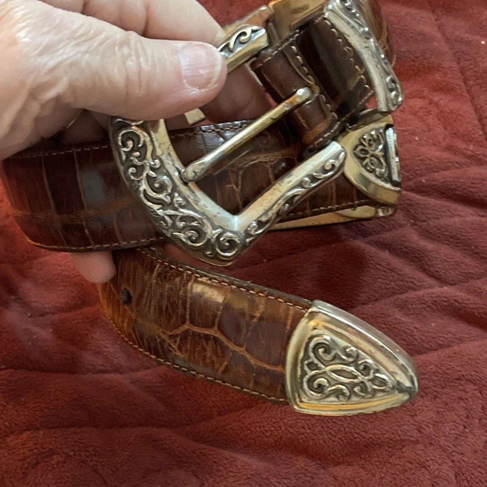 Vtg Brighton Belt S 44607 with Brown Leather and‎ Silver Embellishments, 1994